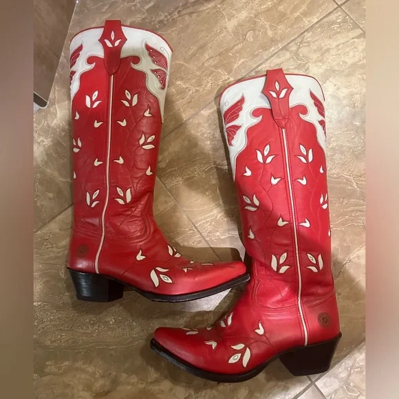 RED AND WHITE COWBOY COWGIRL BOOTS- RANCH ROAD SCARLETT BUTTERFLY - Picture 6 of 6